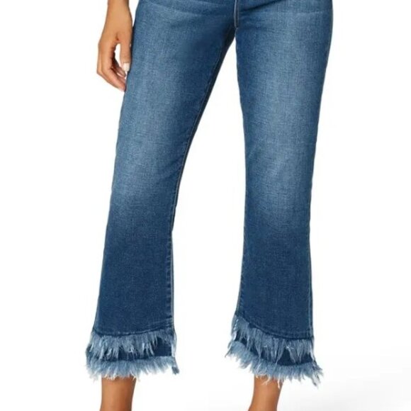 LIVERPOOL Crop Flare Jeans Venice Fray Mid Rise Sz 6 Boho Hippie Festival - Picture 1 of 12